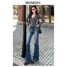 批发复古辣妹大码女装2025新款设计感喇叭裤修身显瘦弹力百搭<b class='q'>牛仔裤</b>