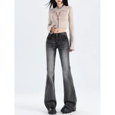 批发美式微喇<b class='q'>牛仔裤</b>大码女装2025春秋高腰显瘦辣妹小个子拖地马蹄裤