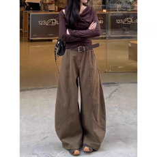 批发美式复古咖色直筒休闲工装<b class='q'>牛仔裤</b>大码<b class='q'>女</b>装高腰宽松弯刀阔腿<b class='q'>裤</b>