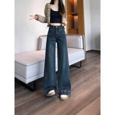 批发阔腿裤<b class='q'>牛仔裤</b>大码<b class='q'>女</b>装港味复古弹力宽松显瘦百搭慵懒喇叭拖地长裤