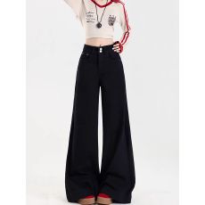 批发港风潮流秋冬黑色牛仔阔腿长裤女<b class='q'>韩版</b>ns潮高街纯色基础拖地直筒裤