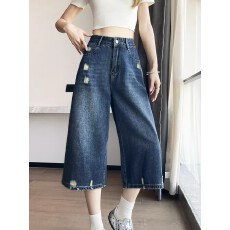 批发2026夏款新薄款七<b class='q'>分</b>阔腿牛仔<b class='q'>裤</b>大码胖mm显瘦百搭小个子直筒<b class='q'>裤</b>女