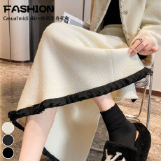 批发实拍木耳边拼接一步裙半身裙女秋冬毛线针织高腰显瘦中长款包臀裙