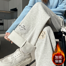 批发实拍2025秋冬加绒慵懒风卡通印花阔腿长裤女休闲显瘦百搭运动卫裤