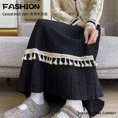 批发实拍~百褶流苏拼接针织半身<b class='q'>裙</b>女2025秋冬软糯高腰A字大摆毛线长<b class='q'>裙</b>