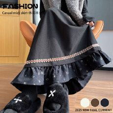 批发实拍~2025冬季<b class='q'>新款</b>毛呢加厚<b class='q'>半身裙</b>女设计感拼接高腰a字裙大摆长裙