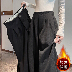 批发实拍加绒加厚毛呢<b class='q'>西装</b>阔腿裤女2025秋冬高腰呢子休闲直筒裤拖地裤