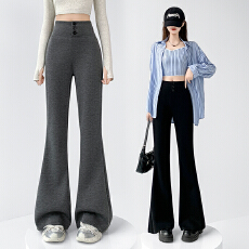 批发实拍空气棉微喇裤女春季高腰窄版休闲喇叭裤显瘦百搭拖地马蹄裤子