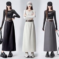 批发实拍~2026春季新款西装半身裙女垂感显瘦高腰小个子a字长裙配腰带