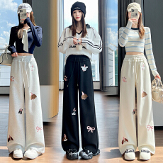 批发实拍2026春<b class='q'>夏</b>新款慵懒风卡通印花阔腿长裤女休闲显瘦百搭运动卫裤