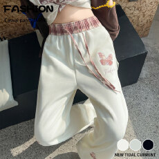 批发实拍2026春<b class='q'>夏</b>新款慵懒风卡通印花阔腿长裤女休闲显瘦百搭运动卫裤