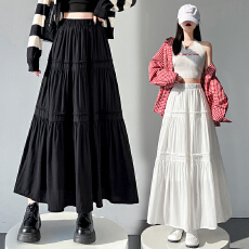 批发实拍~白色拼接半身裙女2026夏A字大摆裙<b class='q'>中长款</b>百搭蛋糕裙蓬蓬伞裙