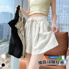 批发实拍冰丝棉麻西装<b class='q'>短裤</b>夏季慵懒风高腰亚麻aa字阔腿休闲显瘦五分裤