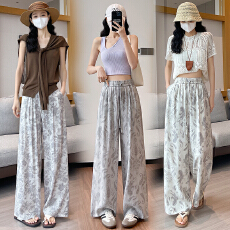 批发实拍冰丝棉麻波西米亚复古印花阔腿裤女2026夏新款高腰显瘦休闲裤