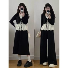 批发<b class='q'>大码</b>独特绝美漂亮小套装秋季女装假两件蕾丝上衣胖MM半身裙两件套