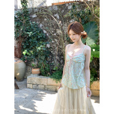 批发CallmeEar//【***撞色碎花吊带】假两件v领纯欲背心***<b class='q'>甜美</b>上衣