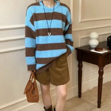 批发条纹套头毛衣女秋季秋<b class='q'>冬</b>外穿韩系欧货慵懒风高级感2025新款针织衫
