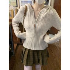 批发秋冬韩版连帽气质麻花老钱风<b class='q'>北极</b><b class='q'>绒</b>针织衫毛衣外套上衣