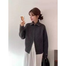 批发韩国egg鸡蛋家2025秋季时尚拉链翻领针织衫毛衣<b class='q'>外套</b><b class='q'>女装</b>