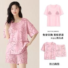批发2026新款带胸垫睡衣女夏季短袖短裤薄款休闲可外穿家居服2件套装
