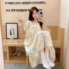 新款舒适睡裙带胸垫少女可爱蝴蝶结短袖女士睡衣家居服可外穿睡裙
