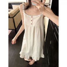 批发夏季少女蕾丝边公主风云朵棉吊带睡裙宽松舒适女士睡衣家居服睡裙