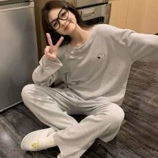批发1069少女可爱卡通春秋圆领舒适可外穿女士长袖<b class='q'>上衣</b>长裤家居服套装