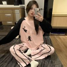 批发1070少女可爱卡通春秋圆领舒适可外穿女士长袖<b class='q'>上衣</b>长裤家居服套装