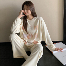 批发1073少女可爱卡通春秋圆领舒适可外穿女士长袖<b class='q'>上衣</b>长裤家居服套装