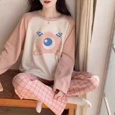 批发1074少女可爱卡通春秋圆领舒适可外穿女士长袖<b class='q'>上衣</b>长裤家居服套装