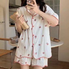批发夏季新款少女睡衣甜美可爱学生开衫舒适家居服奶乎乎女士两件套装