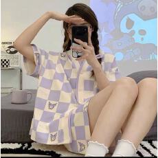 批发夏季新款少女睡衣甜美可爱学生开衫舒适家居服女士两件套装女睡衣