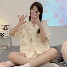 批发1088夏季韩版大码睡衣甜美可爱学生开衫舒适家居服女士两件套装女