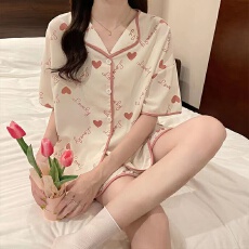 批发1093夏季韩版大码少女睡衣甜美可爱学生开衫舒适家居服女士套装女