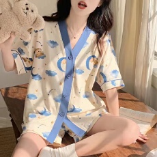 批发 韩版大码少女睡衣甜美可爱学生开衫舒适家居服女士两件套装