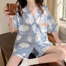 批发 夏季韩版少女睡衣甜美可爱学生开衫舒适家居服女士两件套装
