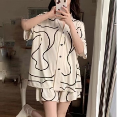 批发夏季少女睡衣甜美可爱学生开衫+短裤舒适家居服女士两件套装