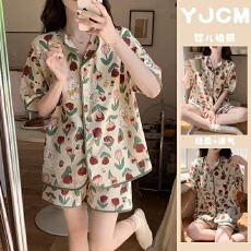 批发夏季少女睡衣甜美可爱学生开衫+短裤舒适家居服女士两件套装
