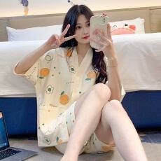 批发夏季少女睡衣甜美可爱学生开衫+短裤舒适家居服女士两件套装