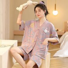 批发夏季少女睡衣甜美可爱学生开衫+短裤舒适家居服女士两件套装
