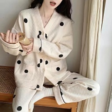 批发新款睡衣女款春秋冬季纯棉长袖加厚夹层家居服卡通夹棉空气棉套装