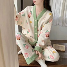 批发2026睡衣女款春秋冬季纯棉长袖加厚夹层家居服卡通夹棉空气棉套装