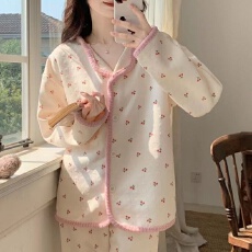 批发新款睡衣春秋冬季纯棉长袖加厚夹层家居服卡通女士开衫+长裤套装
