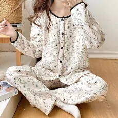 批发1119新款睡衣女春秋冬季纯棉长袖加厚夹层家居服卡通女士睡衣套装