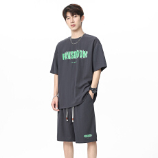 批发新款休闲套装<b class='q'>夏</b>季男款美式条纹短袖短裤痞帅宽松运动冰感两件套