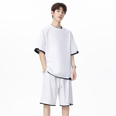 批发<b class='q'>夏</b>季新款运动休闲套装男士冰感潮牌短袖T恤宽松短裤男生两件套