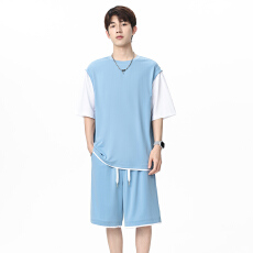 批发新款<b class='q'>夏</b>季假两件上衣宽松美式男士短袖t恤重磅潮牌休闲运动两件套