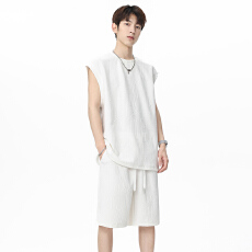 批发<b class='q'>夏</b>季男休闲运动套装薄款宽松无袖坎肩短裤训练跑步两件套