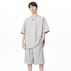 批发休闲运动套装男士<b class='q'>夏</b>季港风时尚帅气短袖t恤五分裤穿搭潮流两件套