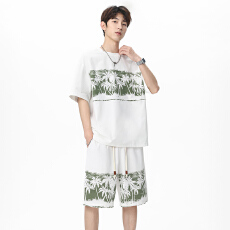 批发<b class='q'>夏</b>季潮牌设计感小众沙滩椰林美式高街简约休闲宽松百搭男女套装